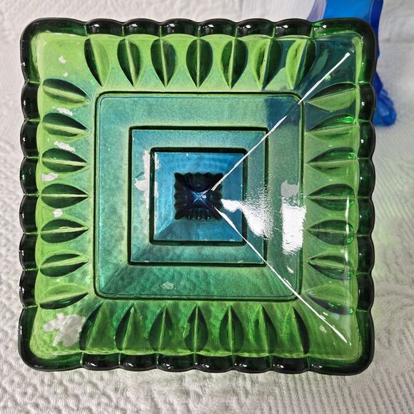 Jeannette Crystal Pedestal Wedding Box Ombre Blue Green Art Deco Mid Century - Picture 4 of 7